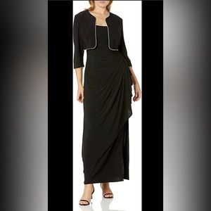 Size 10 Alex Evenings Women’s Side Ruched Bolero Jacket Gown w/ Beaded Neckline